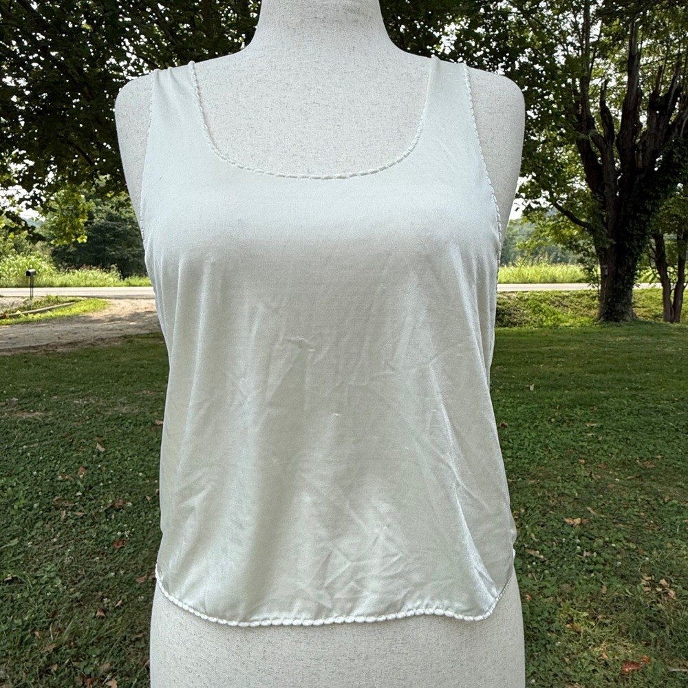 Delicates Ivory Nylon Spandex Picot Trim Camisole Tank Top XL Neutral Layering